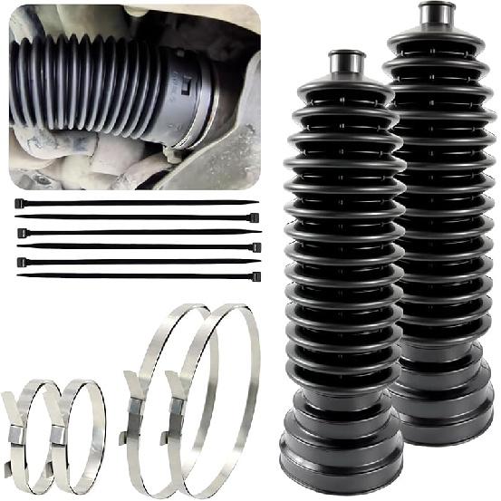 Upgrade 2PCS Tie Rod Boot Rack And Pinion Boot Kit,Thickened Neoprene Rubber Materia,With 4 Stainless Steel Clamps & 6 Cable Ties, Universal Inner