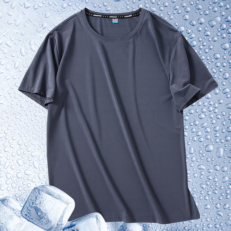 Camiseta Masculina Plus Size de Seda Gelada de Secagem Rápida - Manga Curta, Top de Verão para Fitness