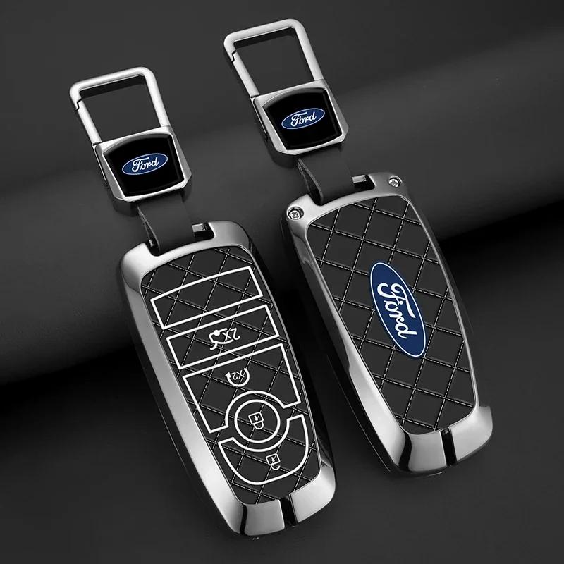 Autoaufkleber Ford Zinklegierung Leder Auto Fernbedienung Schlüsselhülle Abdeckung Fob Schale Für Ford Fusion Mondeo Mustang Edge Expedition EXplorer