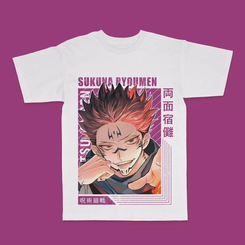 Anime Jujutsu Kaisen Sukuna the King of Curses T-shirt Japanese Manga Gift Tee Men's T-Shirt Black Casual Crew Neck Cotton Tee