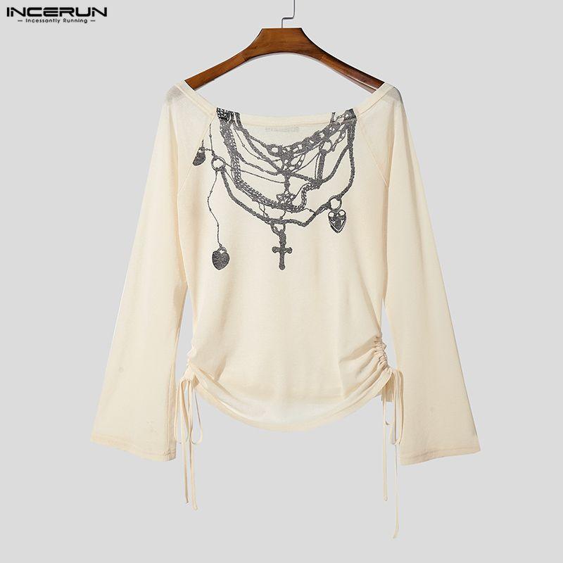 

INCERUN Men Scoop Neck Short Sleeve Print Semi-Sheer Fitted Tops T-shirts Undershirts 4XL абрикосовый