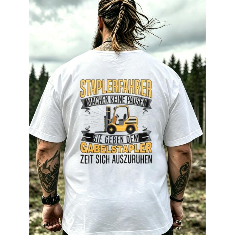 Men'S Black T-Shirt Forklift Operator Graphic Print With German Text And Forklift Design For Work And Casual Wear, PLUS SIZE