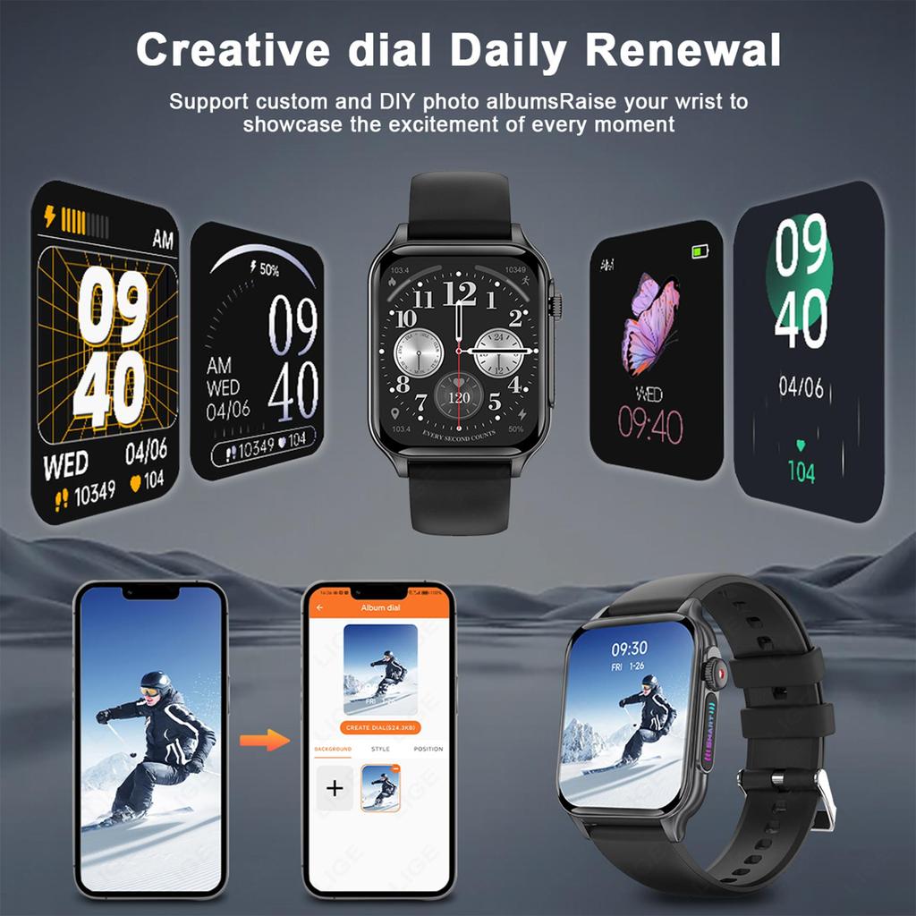 LIGE Colorful Breathing Light Smart Watch 1.96inch Bluetooth Call Health Monitoring Sports Fitness Waterproof Smart Watch