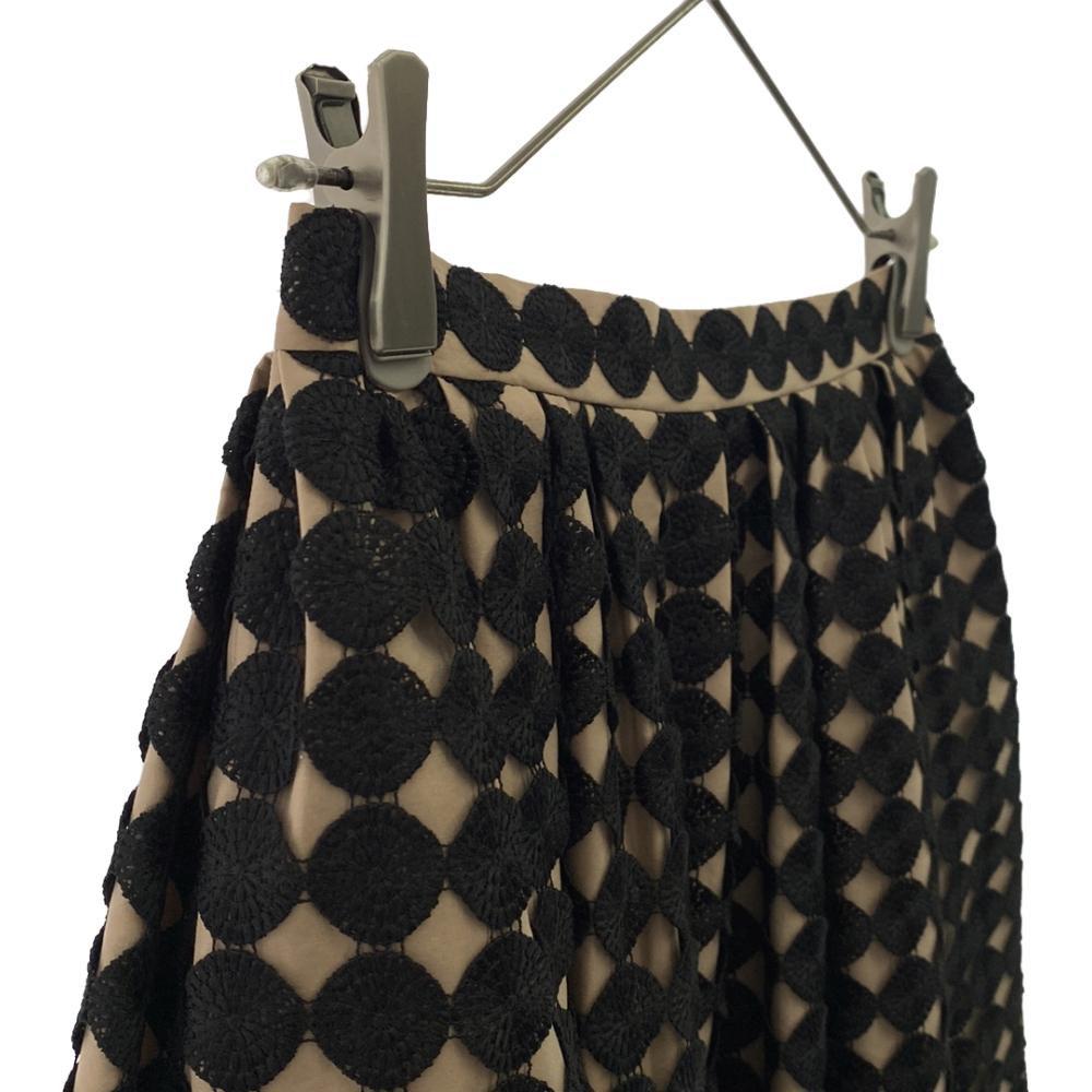 PAULE KA Dot embroidery Midi length flare skirt 36 Beige x black Side zip Women Used