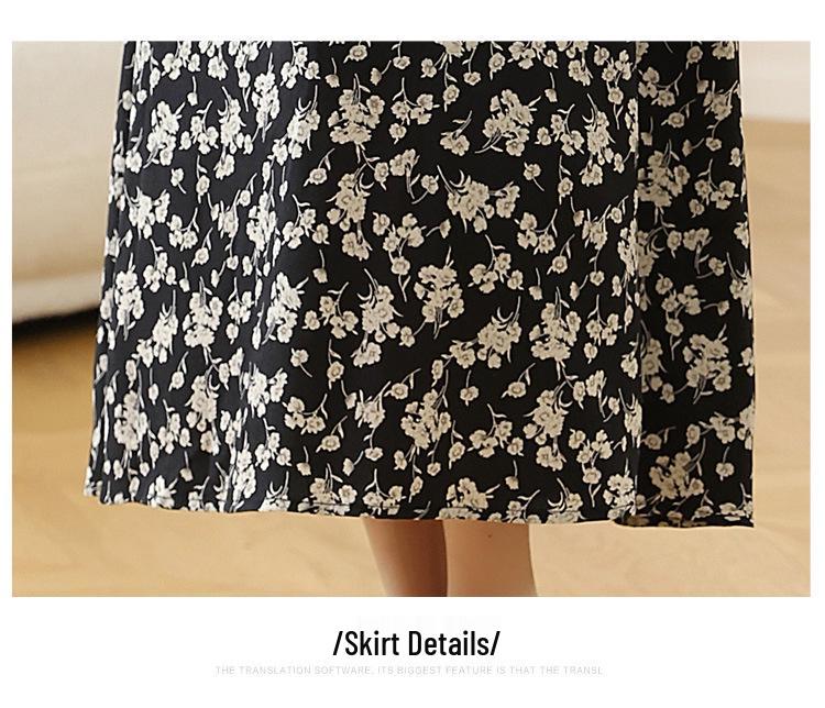French Black Floral Puff Sleeve Camisole Dress for Women - Summer Seaside Vacation Style