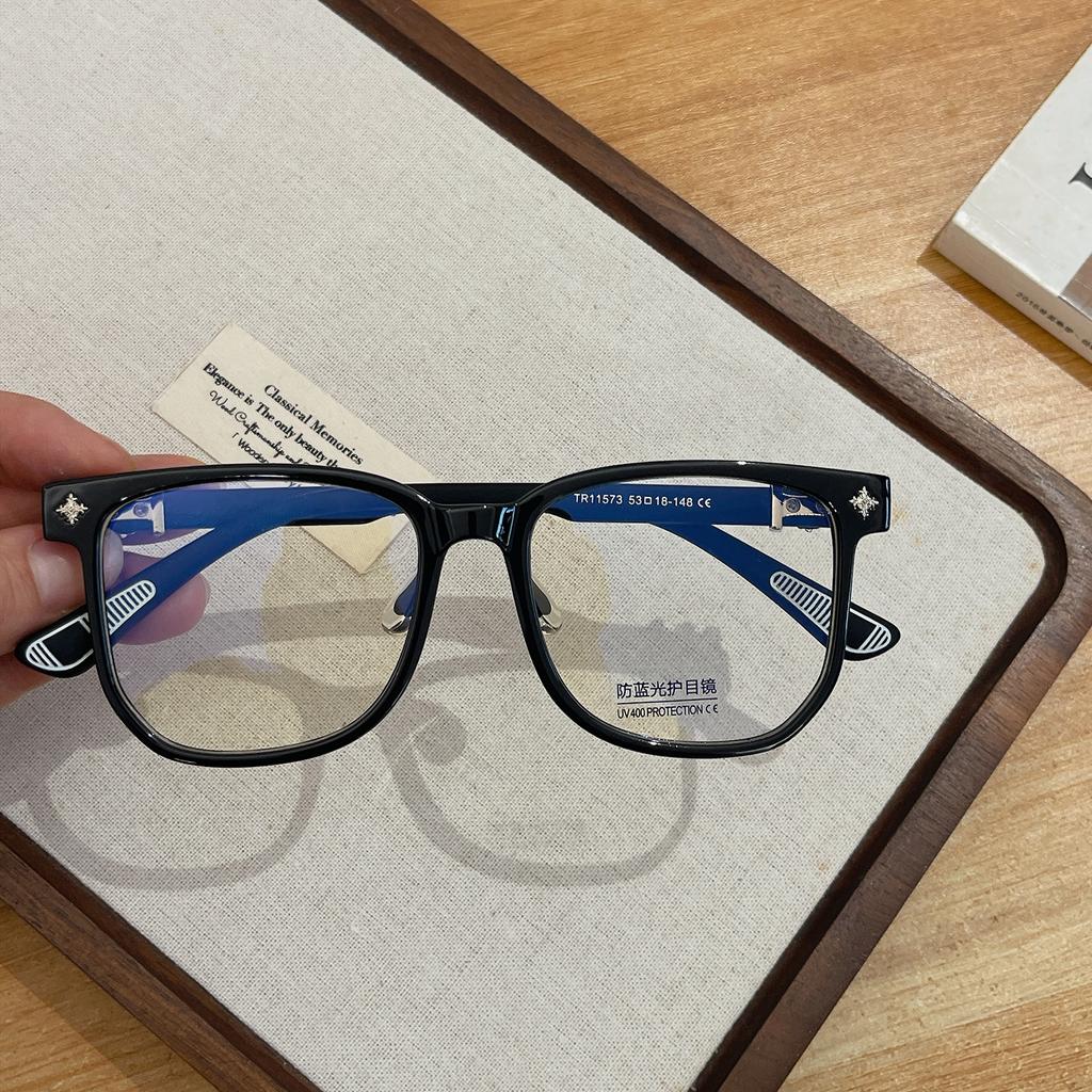Retro brown large-frame glasses for women with myopia can be matched with degrees of anti-blue light, ultra-light TR flat mirror holder, plain face an