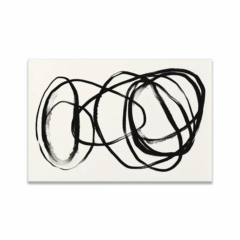 Arte de Parede Minimalista Escandinava Pintura a Óleo Abstrata Moderna Preto e Branco Impressão de Poster Decoração para Casa Quarto Sala de Estar