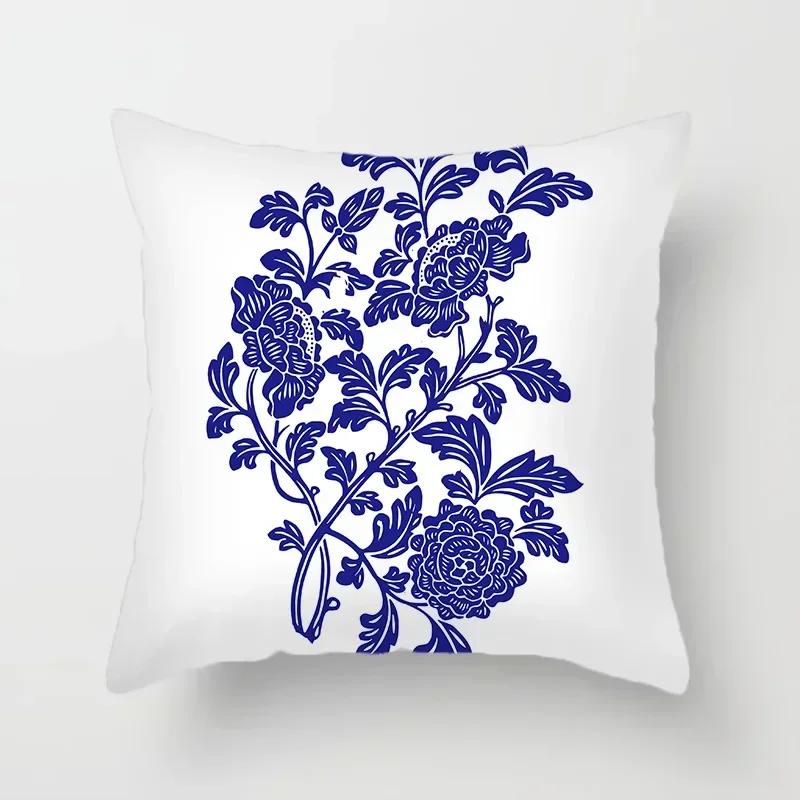 

40/45/50/60cm Blue Geometric Floral Printed Pillow Case Soft Cushion Cover for Home Sofa Car Bedroom Pillow Covers 12x12Inch