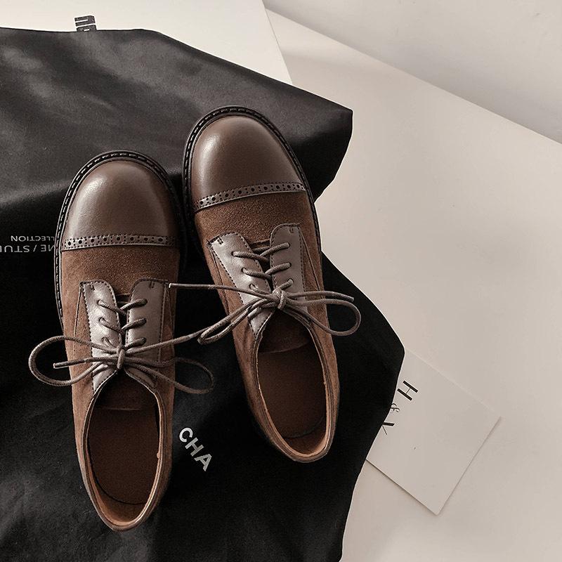 

Новые всесезонные модные туфли-оксфорды на шнуровке, женские туфли на низком каблуке, на толстой подошве, нескользящие, из кожи, женские туфли удобные и мягкие, большого размера sing 40 коричневый