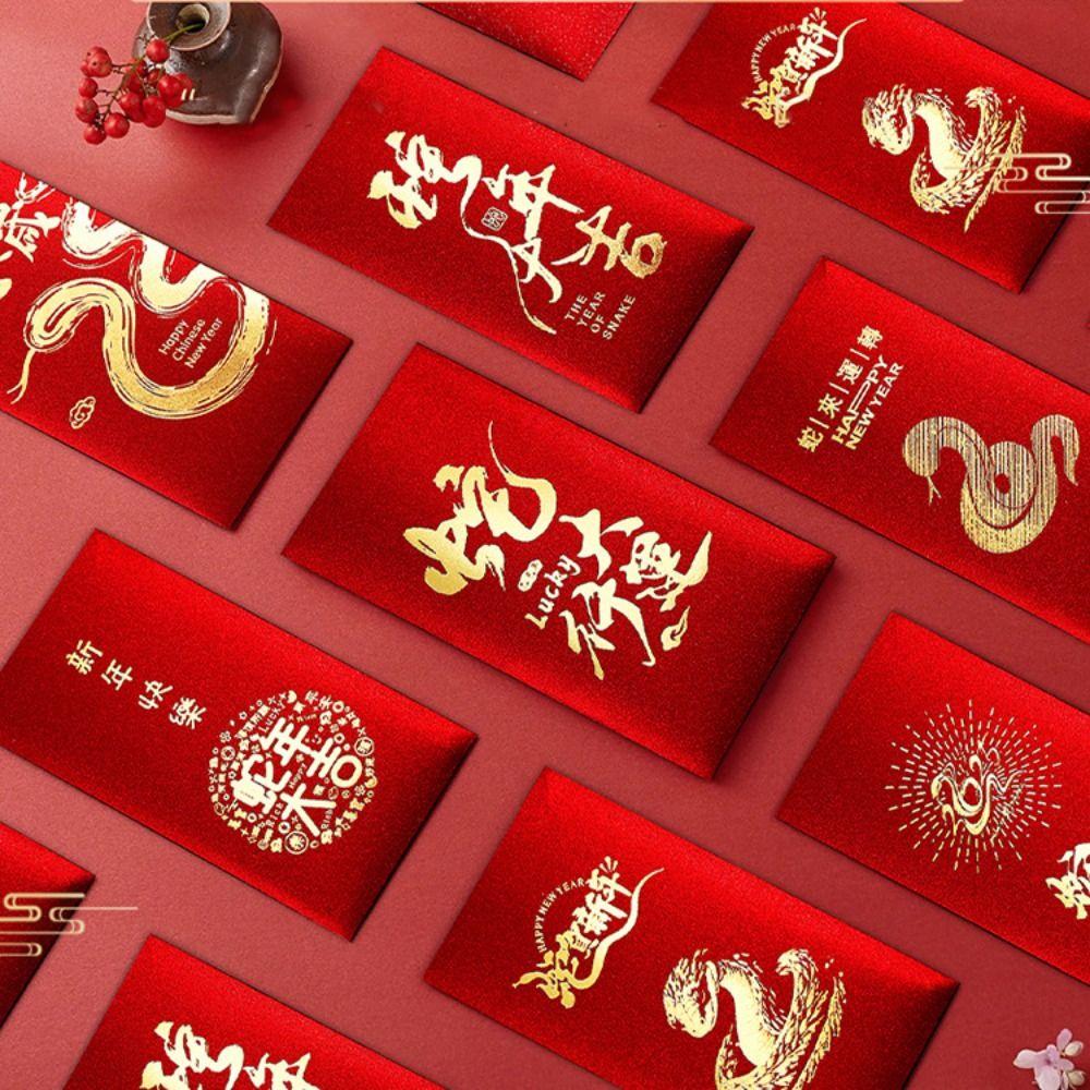 6pcs Paper Red Envelope Bag Cute Luck Pocket New Year Blessing Red Packet  Spring Festival