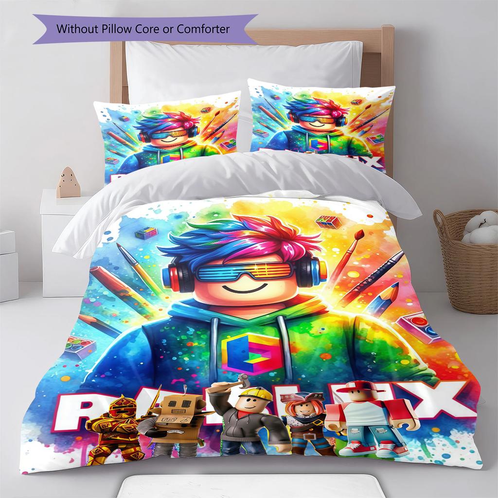 Roblox ,Pattern Bedding Quilt Set Quilt Cover Pillowcase Home Decoration Birthday Gift (1 * Duvet Cover + 2 * Pillowcase, Without Core)