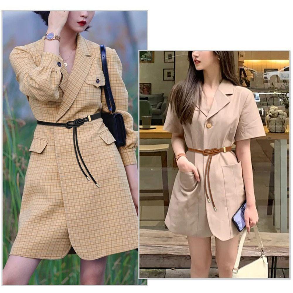 Non-hole Thin Belt Lace-up Adjustable Waistband Fashion Knot Style Belts  Woman