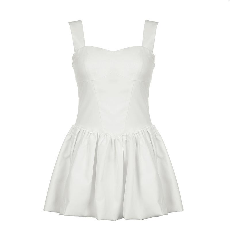 Pure Desire Style Bow Tied Flower Bud Short Skirt White Sexy Hot Girl Waistless Satin Suspender Dress for Women
