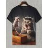 Summer Round Neck 3D Humour Cat Print Top Fashionable Casual Short Sleeved Men's T-shirts