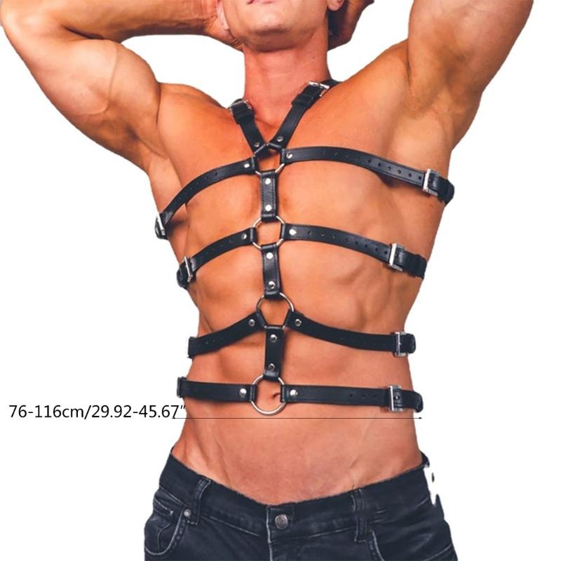 Fashion Punk Belt Adjustable Chest Lingerie Belt Harness Men Suspenders Harness, Black PU Leather Body Harness for Men