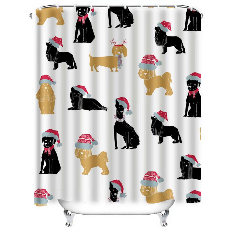 TU Cute Dog Christmas Shower Curtain Waterproof Festive Holiday Bathroom Decor Farmhouse Style Modern Pattern Holiday Gift Dog L