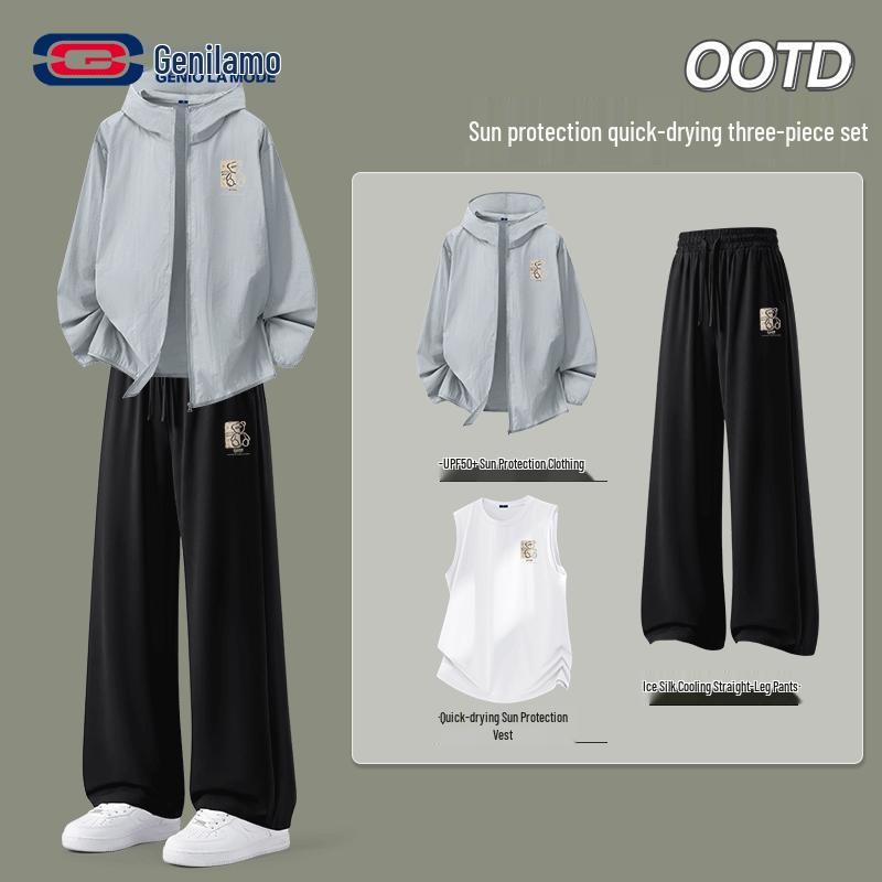 GENIOLAMODE Men s Summer Casual 3-Piece Outfit M
