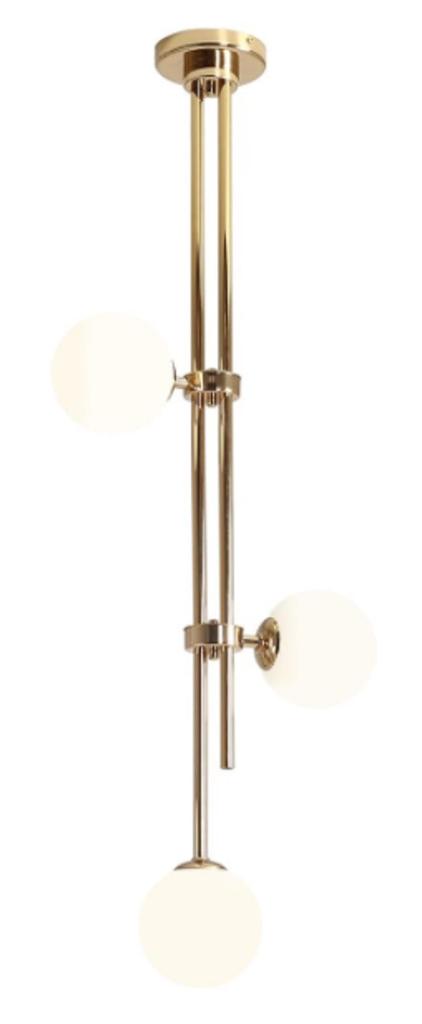 Rays C - Modern Ceiling Lamp - Golden Brass, Milky Sphere 113cm