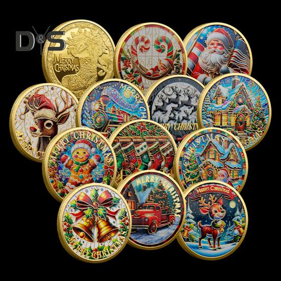 Vánoční Mikulášské mince Oboustranné slitinové Sběratelské mince Barevný vzor Slavnostní suvenýrové mince do štědrovečerních krabiček Novoroční dárek