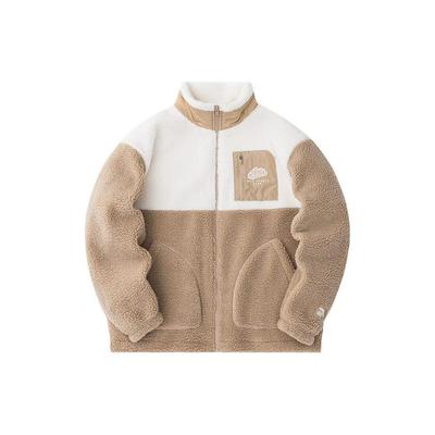 Jaqueta Fleece Color Block com Zíper e Gola Alta Jaqueta Feminina Stone-White Camel-Milk-Tea 162348725-2