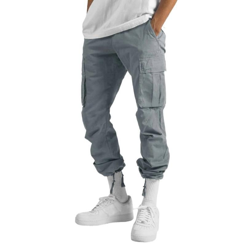Sommer neue Herren-Kordelzug-Mehrzwecktaschen-Freizeit-Langhosen, Sport-Einfarbige Jogginghosen