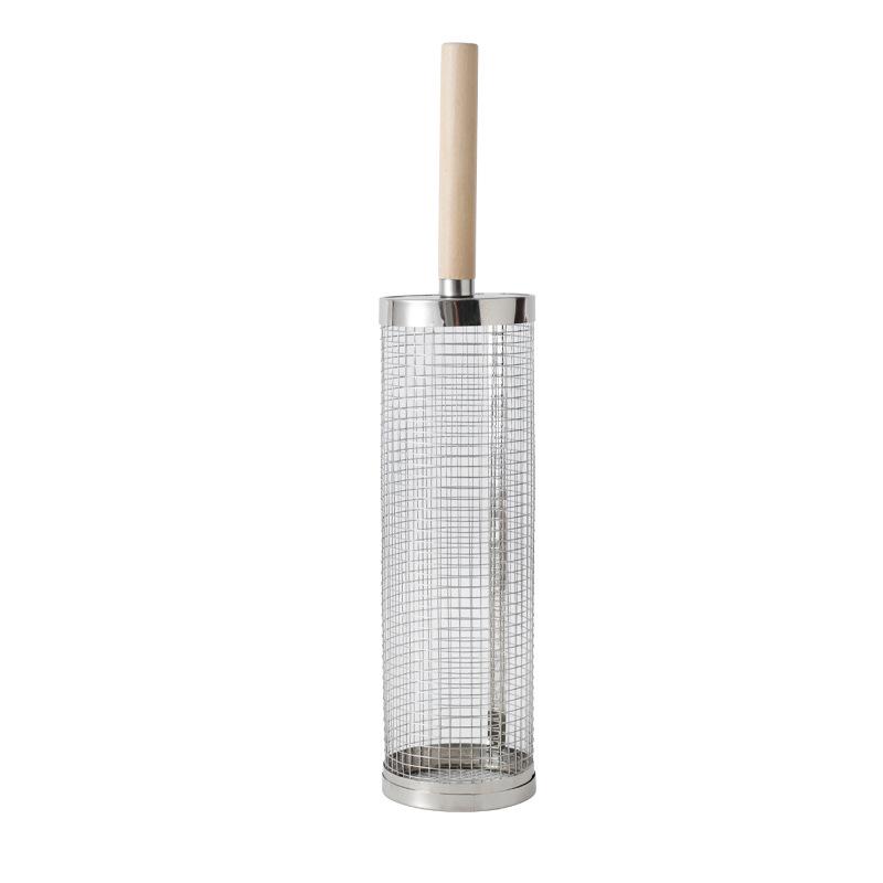 Rolling BBQ Cage: Outdoor Grill Basket with Wooden Handle, 304 Stainless Steel, Non-Infringing BBQ Cylinder Grill Net.