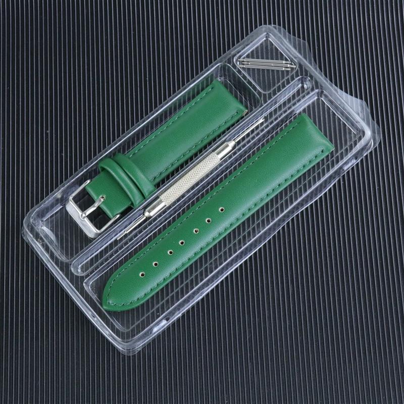 Stitched Genuine Leather Watch Straps in Green, Red, Pink - Available in 10mm, 12mm, 20mm, 22mm, 24mm