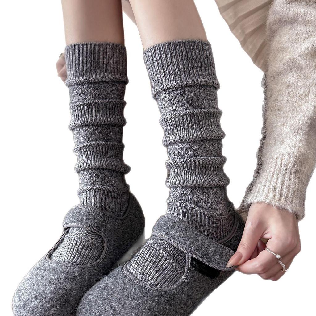 Women's Thickened Wool Slouch Socks: Japanese-Style, Plus Velvet, White, Calf-High, Autumn/Winter