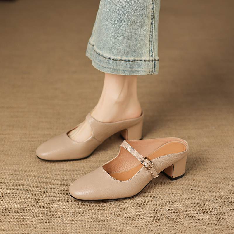 Krazing Pot sheepskin mules Summer Size 42 round Toe slip on Women Shallow Pumps