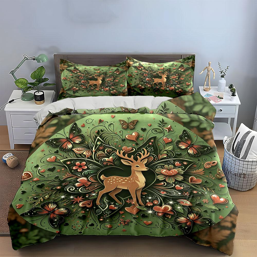 Deer Nature Art Home Set Soft Comfortable Duvet Cover Bedding Set Included 1*Duvet Cover & 2*Pillowcases, Gift
