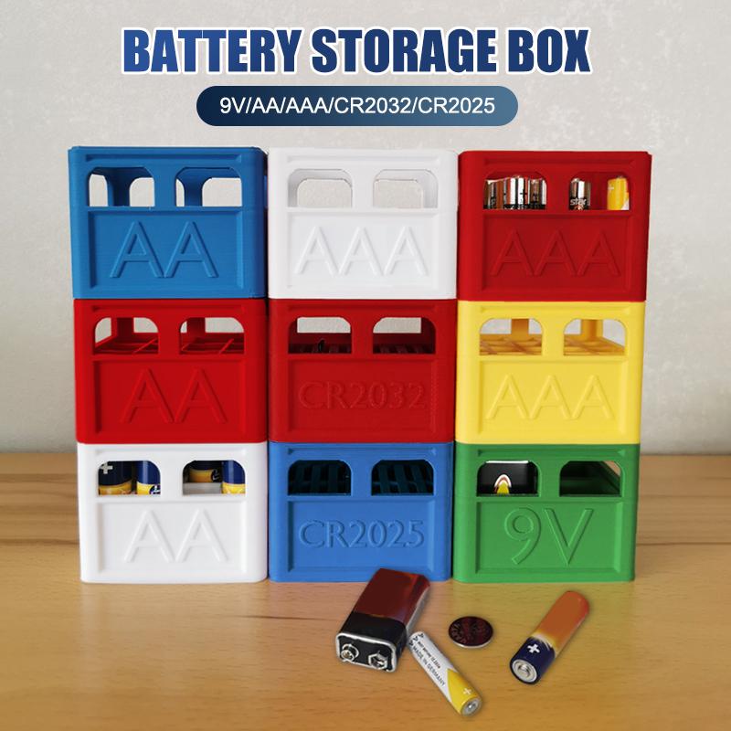 Aaa/Aa/9V/Cr2032/Cr2025 Battery Storage Box Stackable Battery Organizer Decorative Battery Holder, Home, Office Storage Box