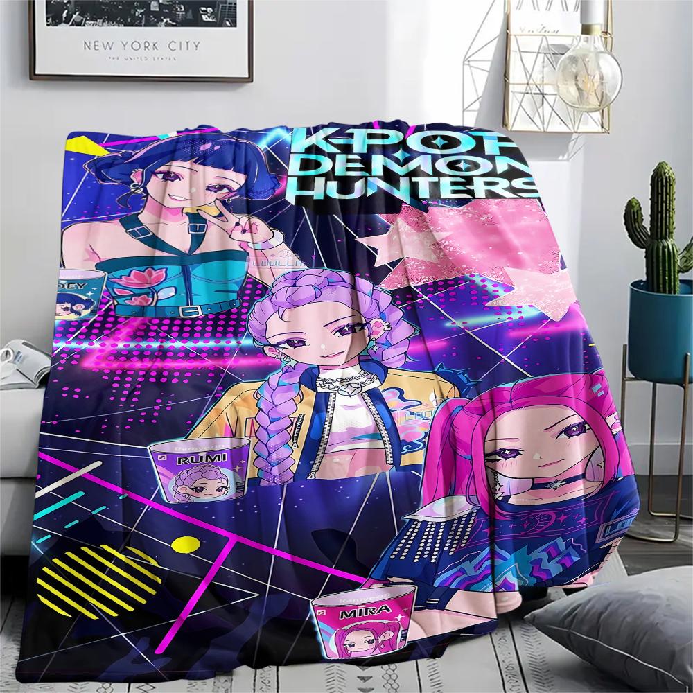 1PC Kpop Demon Hunters Print Flannel Blanket, High quality All Seasons, Home Decor, Warmth and Comfort, Perfect for Christmas Gifts
