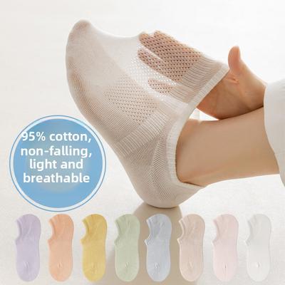 5 Pares de Calcetines de Verano para Mujer de Algodón Puro Transpirables, de Malla Fina, Desodorantes, Sin Costuras, Invisibles, Estilo 'Boat'