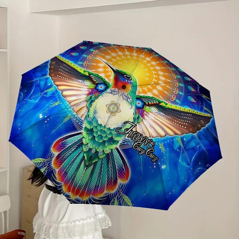 1pc Hummingbird Mandala Artwork Automatic Open/Close Umbrella, Folding Compact Umbrella with Lightweight Design for Women/Menyy251028190