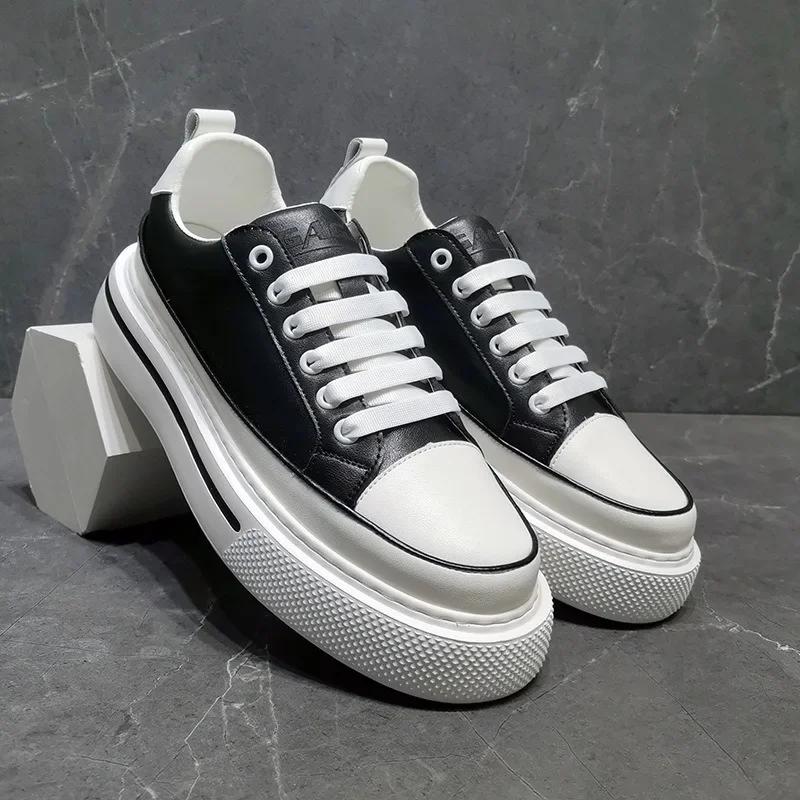 Fashion Spring Autumn Cowhide Platform Sneakers Men Designer Soft-soled Light Men's Board Shoes Fashion Luxury Sports Zapatos De Hombre