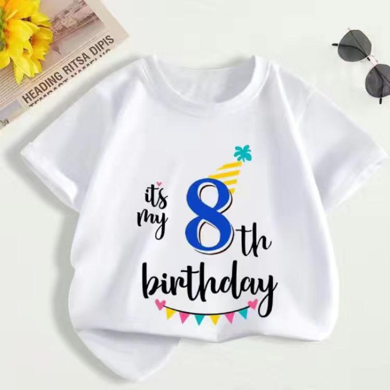 Summer Children's First Birthday Number T-shirt, Fashionable Short-sleeved Top for Boys and Girls