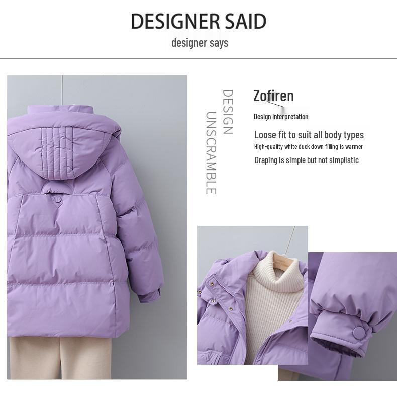 Women's 2025 Mid-Length White Duck Down Jacket - Trendy, Slimming, Thick Winter Coat with Auspicious Cloud Design