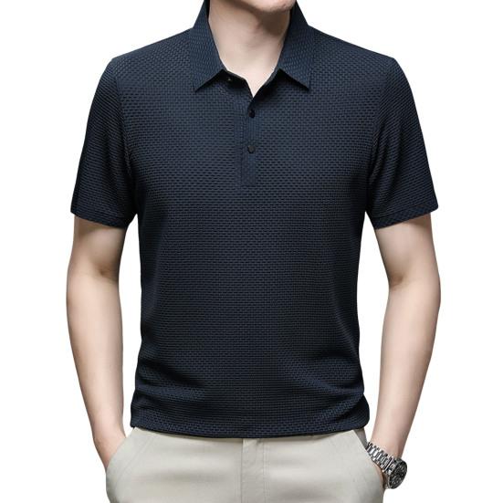 Lapel-T-skjorte for menn, kortermet ensfarget sommer-t-skjorte Hurtigtørkende Uformelt golftopp for jobb Ferie Street Golf