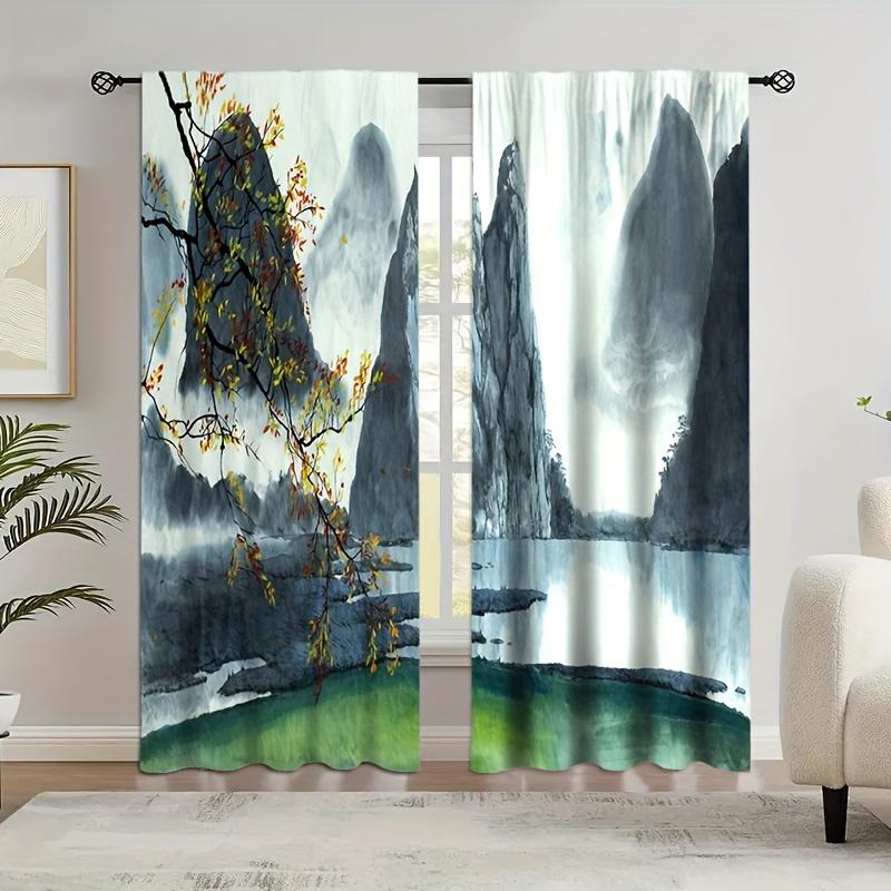 2 Stück Schöne Landschaft Gedruckter Vorhang Halbverdunkelnd Sichtschutz Fenster Vorhänge Set Stangentasche Fensterdekorationen Für Schlafzimmer Zuhause
