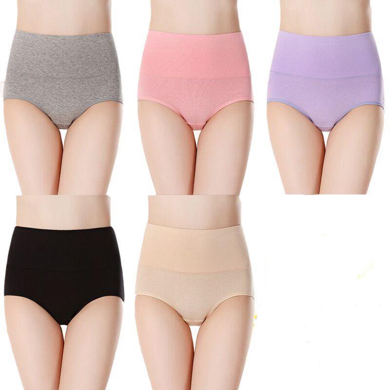 5PCS/Set Women's High Waist Cotton Panties Briefs Soft Breathable Comfy Underwear Plus Size M-XXXXL