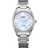 Dress Classic Arezzo Diamond Watch In Stainless Steel with Dial and White Women's Eco-Drive Mother-of-Pearl (Model EM0880-54D), Silver-Tone