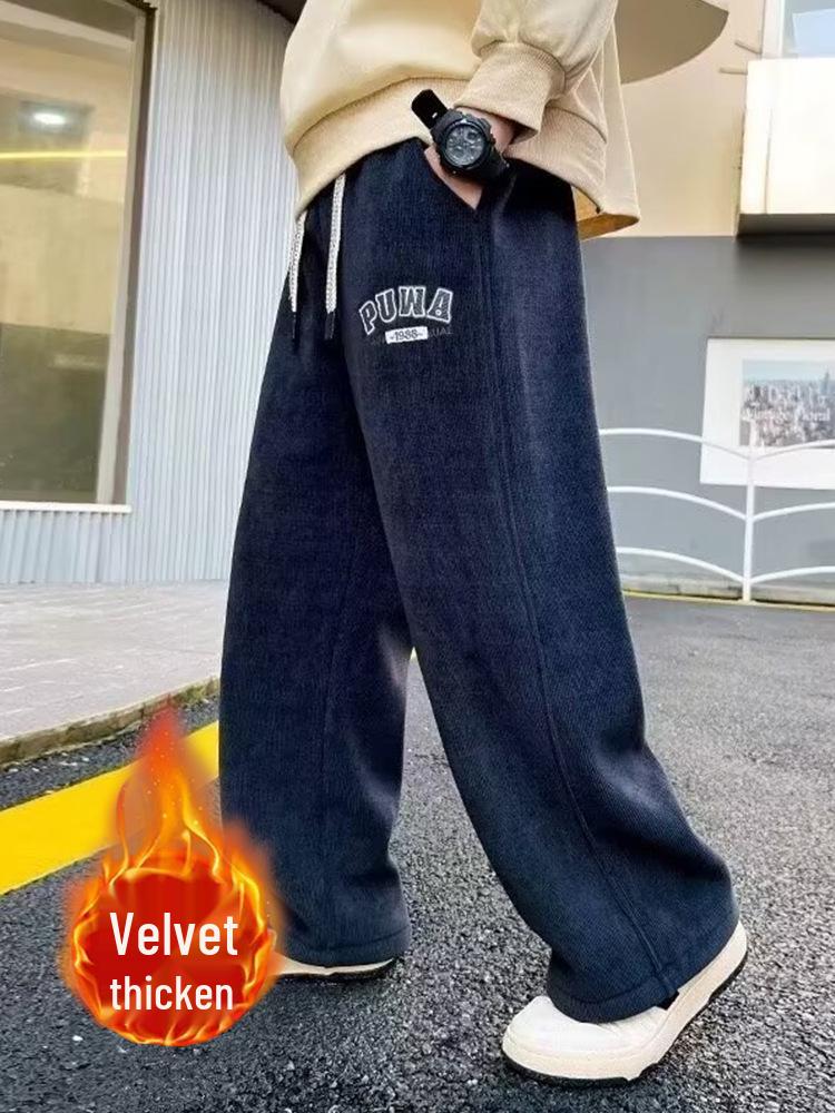 Autumn & Winter Boys' Plus Velvet Casual Straight-Leg Pants