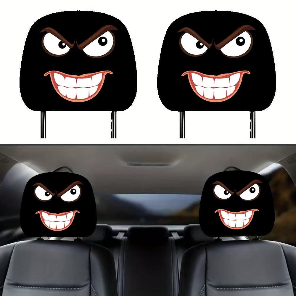 Nya 2 st Svarta Parodi Bil Dekoration Nackstödsskydd Festlig Atmosfär Rolig och Kreativ Dubbelsidigt Tryckt Nackstöd