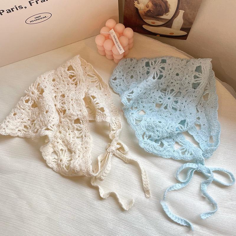 Módní pletený šátek na hlavu klobouk francouzský pastorální styl trojúhelníková čelenka ručně háčkovaná čelenka ručník retro květinový šátek