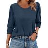Women's Fashion Casual 3/4 Sleeve Solid Color Shirt Women's Round Neck Tops