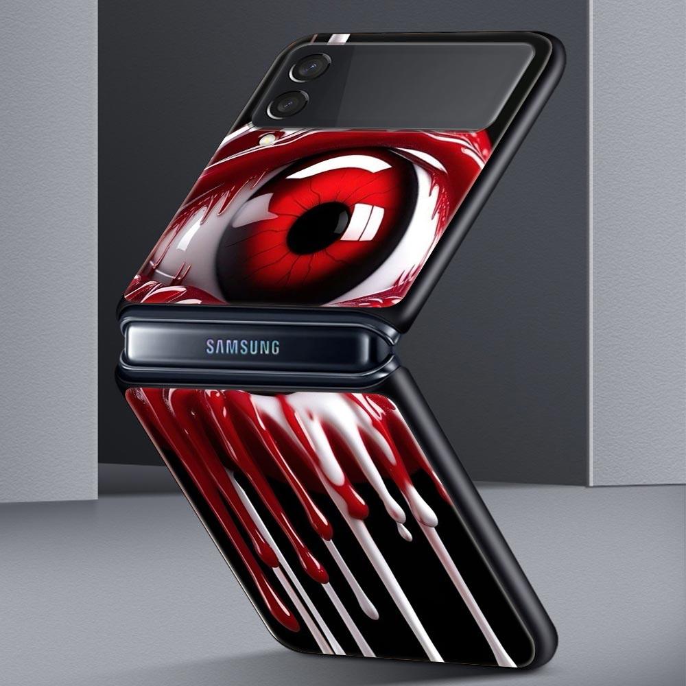 Spooky Scary Red Eye Hard PC Phone Case For Samsung Galaxy Z Flip 7 6 5 4 Black Cover For Galaxy Z Flip 3 Foldable Shell Fundas