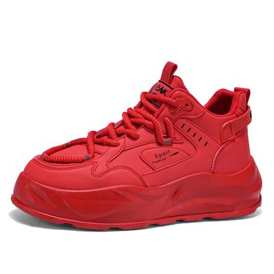 Casual Sneakers For Men Shoes Thick Bottomed Trendy Footwear Young High Top Fashion Leather Red Trend Casual Shoes Outdoor