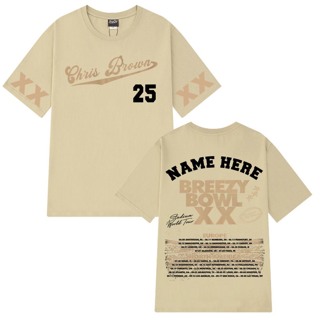 Chris Brown Breezy Bowl XX Tour 2025 Tričko Pánské Dámské Módní Hip Hopové Tričko Bavlna Ležérní Oversized Trička Dárek pro Fanoušky Streetwear