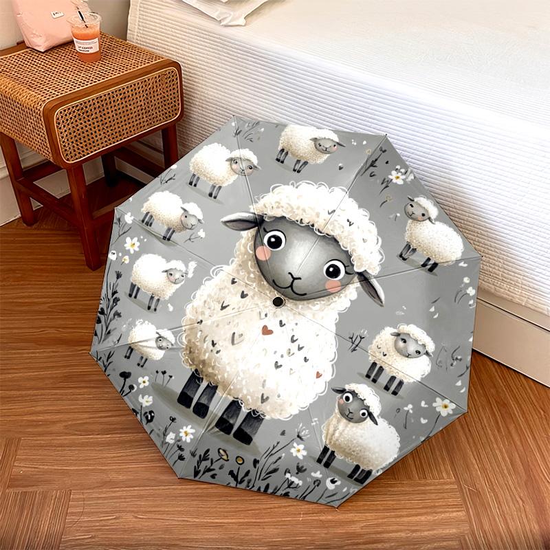 1 PC Automatic Folding Umbrella - Cute Sheep Pattern, Portable & Foldable Design with 8 Ribs, Christmas Birthday Gifts