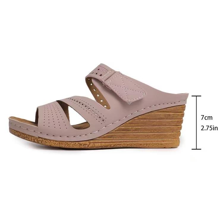 Foreign trade Velcro color matching thick-bottomed wedge slippers women's 2025 new cross-word fish mouth large-size slippers